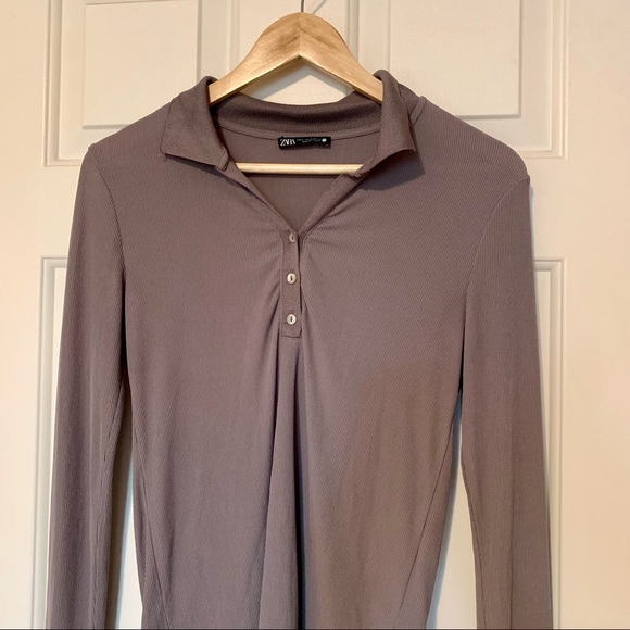 Zara Long Sleeve Taupe Polo - Picture 2 of 6